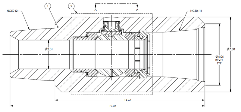 Hikalibre 4179-NC50-SERIES Valve Assembly, 7.38 OD X 2.81 ID X 14.67 SH-SH, NC50 BXP, 15 KSI WP, Manual, Class 2