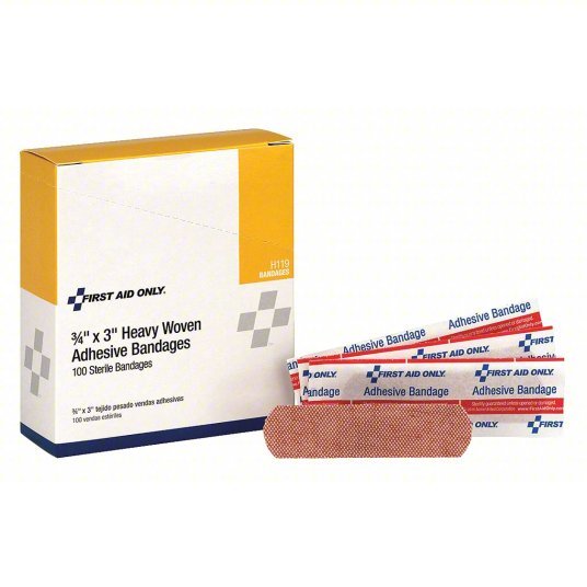 First Aid Only H119 Adhesive Bandage Strip Bandages, 3/4 in Wd, 3 in Lg, Not Metal Detectable, Fabric