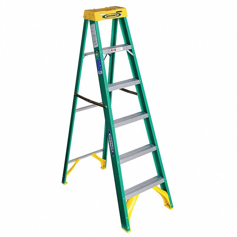Werner 5906 Stepladder 6 ft Ladder Ht, 5 Steps, 225 lb, 41 1/8 in Base Spread, 41 in Bottom Wd