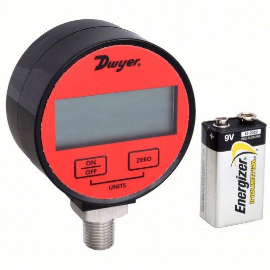 Dwyer DPGA-05 Digital Industrial Pressure Gauge 0 to 15 psi, For Dry Air & Gases, 1/4 in NPT Male, Bottom