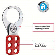 Master Lock 421 Lockout Hasp Std Hasp, 1.5 in Opening Size, Red, 6 Padlocks