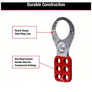 Master Lock 421 Lockout Hasp Std Hasp, 1.5 in Opening Size, Red, 6 Padlocks
