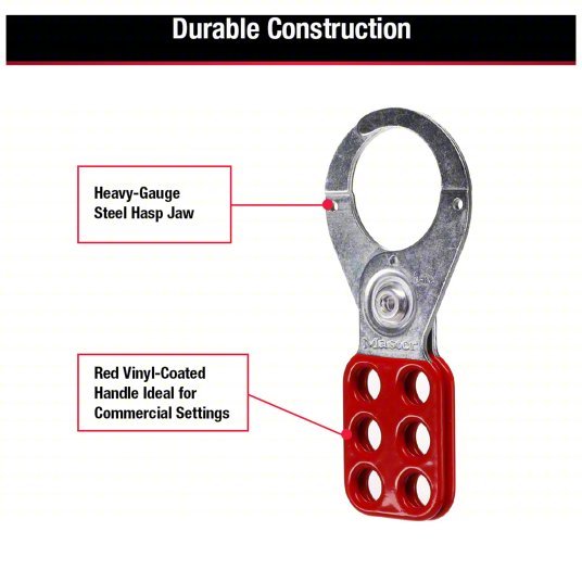 Master Lock 421 Lockout Hasp Std Hasp, 1.5 in Opening Size, Red, 6 Padlocks