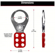 Master Lock 421 Lockout Hasp Std Hasp, 1.5 in Opening Size, Red, 6 Padlocks