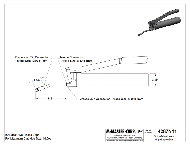 McMaster 4287N11 Quick-Prime Lever-Grip Grease Gun
