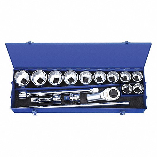 RWM Tools RW42W522 Socket Wrench Set 1 in Drive, 17 Piece, 12-Point, SAE, 1 7/16 in to 2 1/2 in