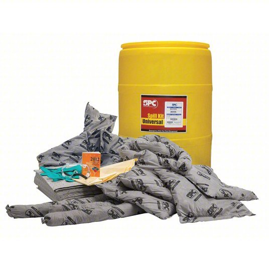 Brady SPC SKA-55 Spill Kit 38 gal Volume Absorbed Per Kit, Goggles/Nitrile Gloves, Yellow, Drum