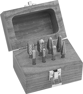 McMaster 4308A14 Carbide Bur Set with 1/4" Shank Diameter 8 Pieces, 1-3/4" to 3" Overall Length, Double Cut