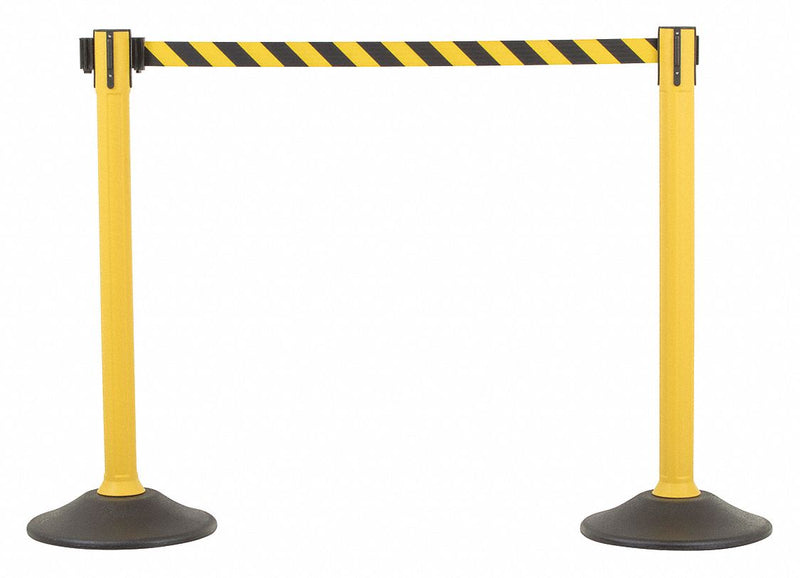US Weight U2055CYB Barrier Post with Belt, 38 1/2 in Post, 6 1/2 ft Belt, 2 Posts