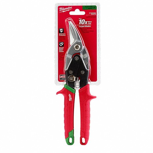 Milwaukee 48-22-4520 Aviation Snip Right/Straight, 10 in Overall Lg, 5 in Cutting Lg, Steel, Plastic, Plastic