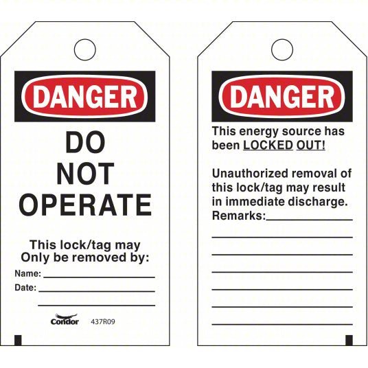 Redwood CNDR-51511-6 Lockout Tag Danger, Danger Do Not Operate, Polyester, Remarks, Write-On Surface, English