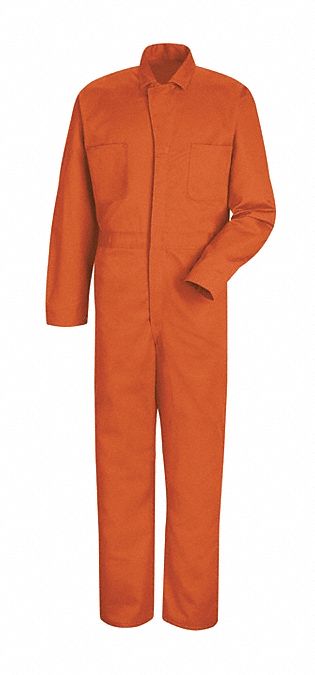 Red Kap CC14OR RG 44 Orange Cotton Coveralls, L ( 42 1/2 in x 44 in ), Orange, Regular, Cotton, Snap, 7 Pockets