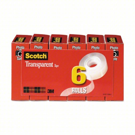3M 600K6 Office Tape Scotch™, 600, 3/4 in x 83 1/3 ft, 1 in Tape Core Dia, Transparent, Gloss, 6 PK
