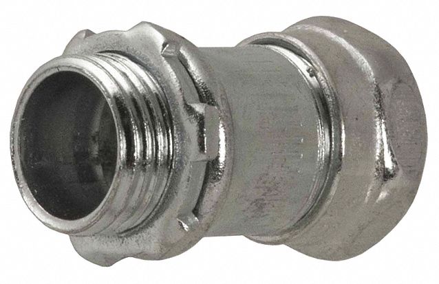 Raco 2902 Compression Conduit Connector, Steel, 1/2 in Trade Size, 1 in Overall Lg, Non-Insulated, Gray
