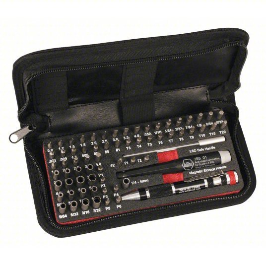 Wiha 75971 Multi-Bit Screwdriver Set 62 Tips, 6 3/4 in Overall Lg, Magnetic, Knurled Grip, Single End