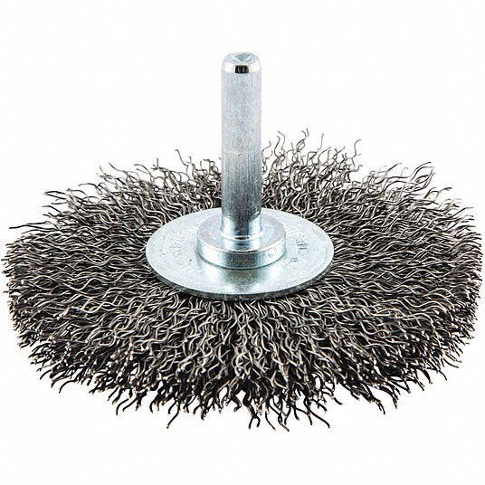 Norton 66254443308 Wire Wheel Brush Crimped Steel, 3" Dia x 1/2" Wd, 1/4" Shank, 0.012" Fill