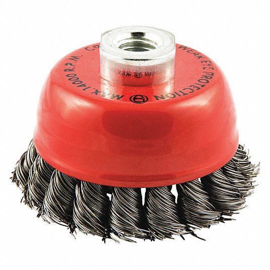 Redwood 66254442950 Cup Brush Twisted Steel, 2 3/4 in Dia, 0.02 in Fill Dia, 3/8"-24 Arbor
