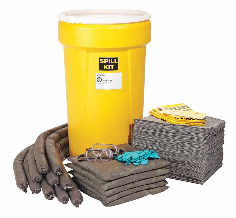 Spilltech SPKU-55 Spill Kit, 52 gal Volume Absorbed Per Kit, 55 gal Drum, (2) Pr of Gloves/(2) Pairs Goggles