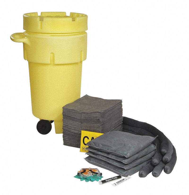 SpillTech SPKU-50-WD Universal Spill Kit, 46 gal Absorb, 50 gal Wheeled Drum, Yellow, with PPE & Emergency Response Guide