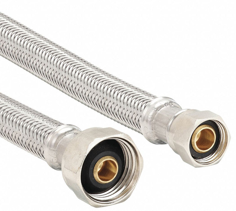 Approved Vendor 48004 Supply Line, 1/4 in Hose ID, 16 in, 125 psi, PVC, 304 SS, 3/8 in Compression x 1/2 in FIP