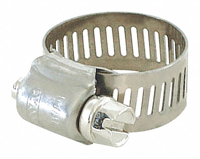 Approved Vendor 43257 Worm Gear Hose Clamp, 304 Stainless Steel, Perforated Band, 9/16 in – 1 1/16 in Clamping Dia