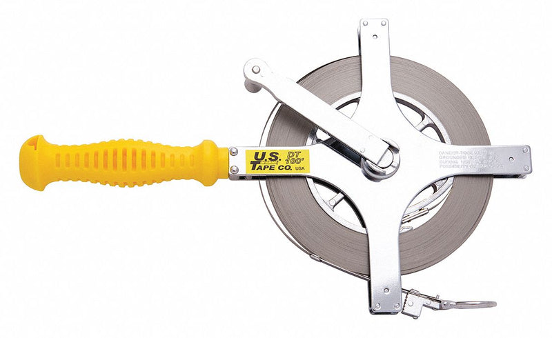 US Tape 59625 Derrick Tape Measure, 100 ft, Ring Tip, Dark/Light Liquids, Steel, SAE, Innage, Gray