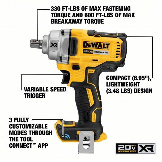 DeWalt DCF896B Impact Wrench 1/2 in Square Drive Size, 330 ft-lb Fastening Torque, 600 ft-lb Breakaway Torque