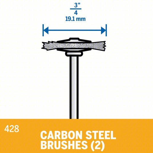 Dremel 428-02 Rotary Tool Brush 3/4 in Brush Dia, Wheel, Straight, Mounted, 15,000 RPM Max. Speed, 2 PK
