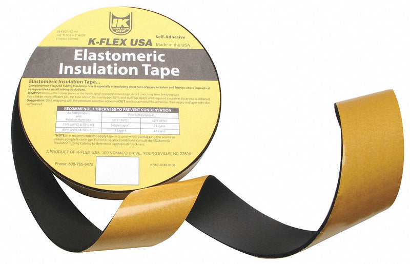 K-Flex USA 800-EL-018 Pipe Insulation Tape, Buna-N Rubber/PVC, 30 ft Overall Lg, 2 in Overall Wd, 125 mil Thick
