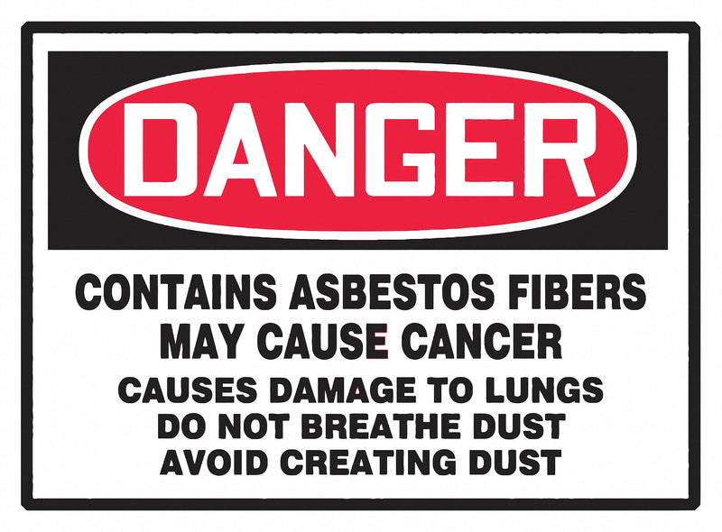 Accuform LCAW101VSP Asbestos Danger Safety Label, Vinyl Adhesive, 5 in W x 3-1/2 in H, OSHA Traditional Format, 5 PK