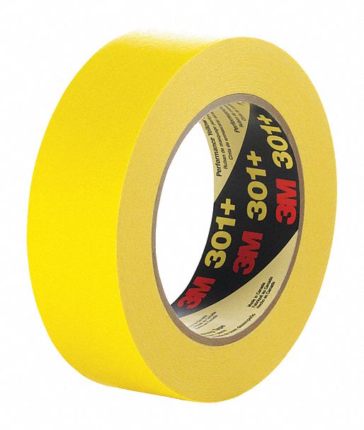 3M 301+ Painter's Tape, 1/2 in Wd, 60 yd Lg, 6.3 mil Thick, Yellow, Crepe Paper, Rubber, Indoor, 72 PK