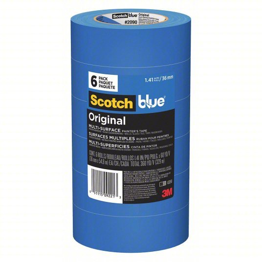 3M 2090-36QC6 Painter's Tape 1 7/16 in x 60 yd, 5.4 mil Thick, Acrylic Adhesive, Indoor and Outdoor, Blue, 6 PK - Redwood.KV45FD18
