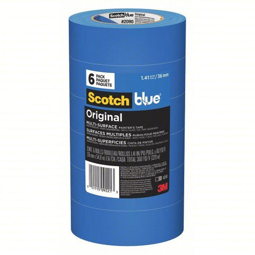 3M 2090-36QC6 Painter's Tape 1 7/16 in x 60 yd, 5.4 mil Thick, Acrylic Adhesive, Indoor and Outdoor, Blue, 6 PK - Redwood.KV45FD18