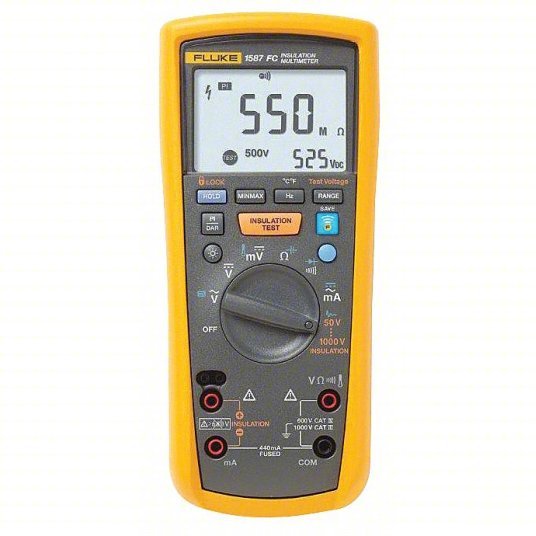 FLUKE-1587 FC/WWG Insulation Multimeter 0.01 megaohm to 2 gigohm, CAT III 1000V/CAT IV 600V, Battery, Digital