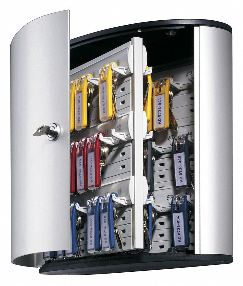 Durable Office Products 195323 Key Box, 54 Key Capacity, Single Key Lock, Aluminum, Gray, 11 in Ht, 11 7/8 in Wd, 4 5/8 in Dp