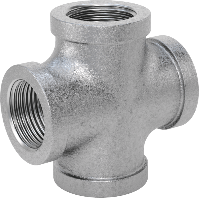 McMaster 4638K424 Low-Pressure Pipe Fitting, Galvanized Iron, Cross Connector, 3/4 NPT Female