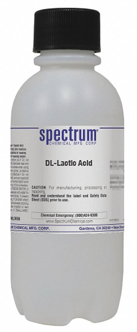 Spectrum L2016-500ML DL-Lactic Acid, Lab, 500 mL, 50-21-5, 100% Concentration, Acid, Liquid, Bottle, Plastic, 1