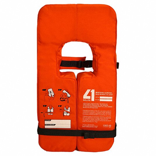 Mustang MV8040-2-0-227 Life Jacket Orange, Type I, 38 lb Buoyancy, SOLAS-Grade Reflective, Universal