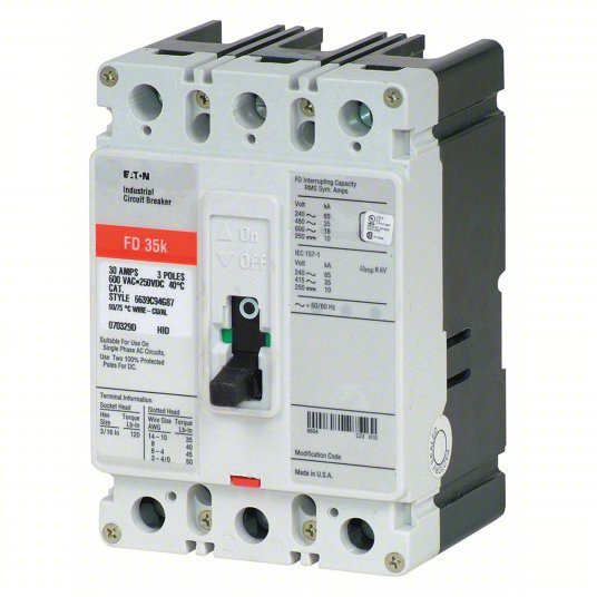Eaton FD3050 Molded Case Circuit Breaker 50 A Amps, 65kA at 240/277V AC, Fixed, ABC, Load Side Lug, Std