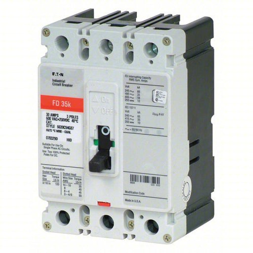 Eaton FD3050 Molded Case Circuit Breaker 50 A Amps, 65kA at 240/277V AC, Fixed, ABC, Load Side Lug, Std
