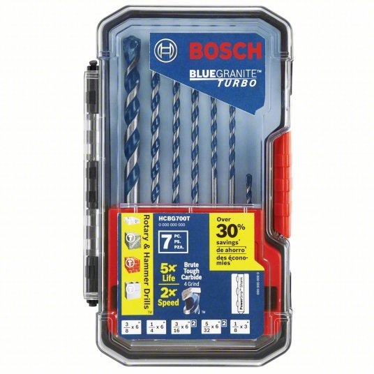 Bosch HCBG700T Hex Shank Drill Bit Set 1/8 in_5/32 in_3/16 in_1/4 in_3/8 in Drill Bit Size, 6 in Overall Lg