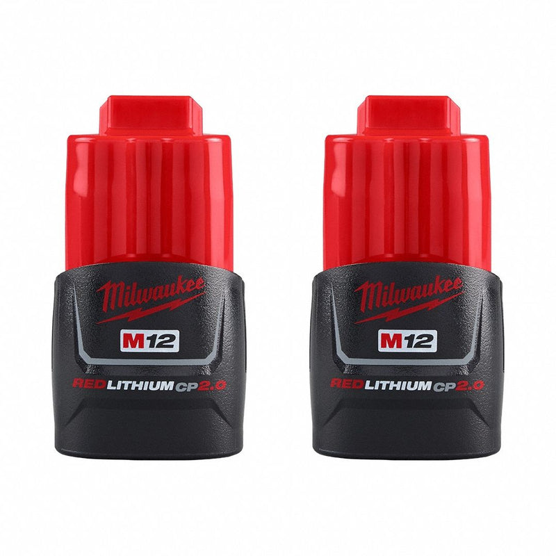 Milwaukee 48-11-2422 M12 CP2.0 Battery, 2 Ah, 12V DC, 2-Pack, Compact REDLITHIUM