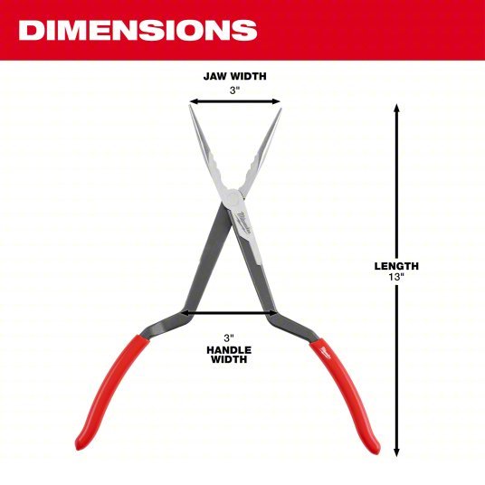 Milwaukee 48-22-6542 Long Reach Pliers Set 3 in Max Jaw Opening, 15 1/8 in Overall Lg, 3 in_3 1/4 in Jaw Lg, Serrated