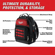 Milwaukee 48-22-8201 Tool Backpack 18 in W 9 7/16 in D 20 3/8 in H, Ballistic Nylon, Red, 46 Inside Pockets