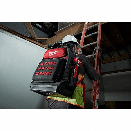 Milwaukee 48-22-8201 Tool Backpack 18 in W 9 7/16 in D 20 3/8 in H, Ballistic Nylon, Red, 46 Inside Pockets