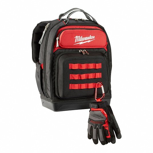 Milwaukee 48-22-8201 Tool Backpack 18 in W 9 7/16 in D 20 3/8 in H, Ballistic Nylon, Red, 46 Inside Pockets