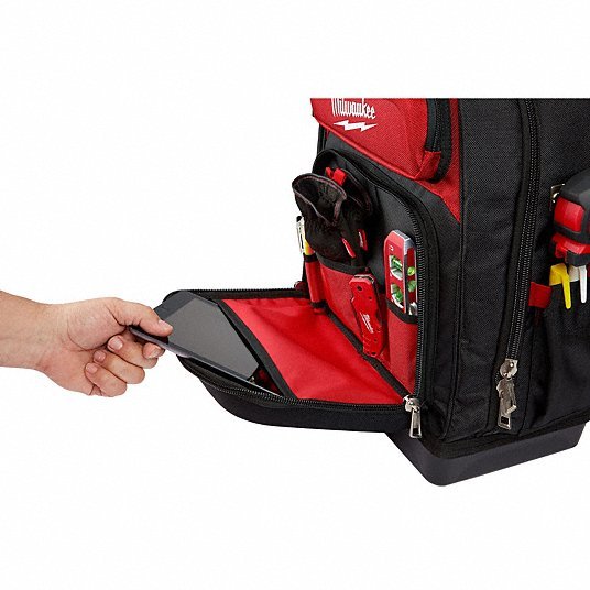 Milwaukee 48-22-8201 Tool Backpack 18 in W 9 7/16 in D 20 3/8 in H, Ballistic Nylon, Red, 46 Inside Pockets