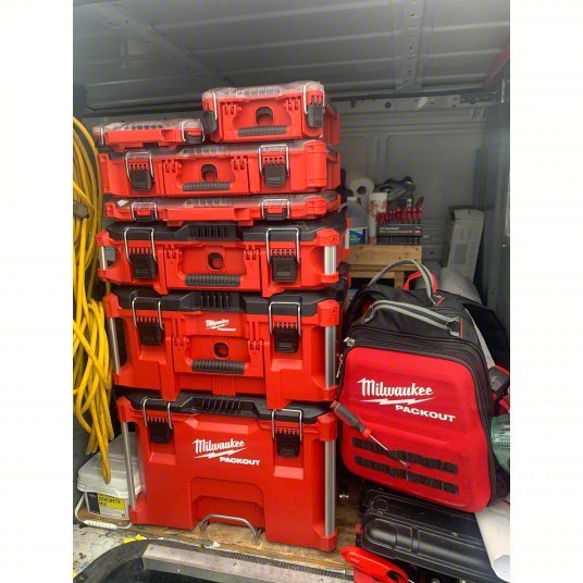 Milwaukee 48-22-8435 Tool Case 9 7/8 in Wd, 15 1/4 in Dp, 4 5/8 in Ht, Plastic, 5 Compartments, Red