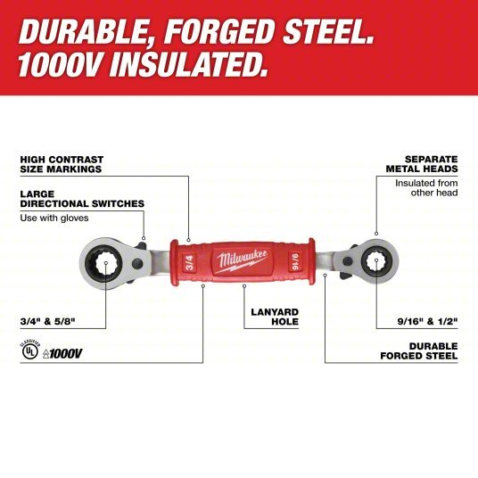 Milwaukee 48-22-9212 Insulating Box Wrench Forged Steel, Natural, 1/2 in_9/16 in_5/8 in_3/4 in Head Size, Std