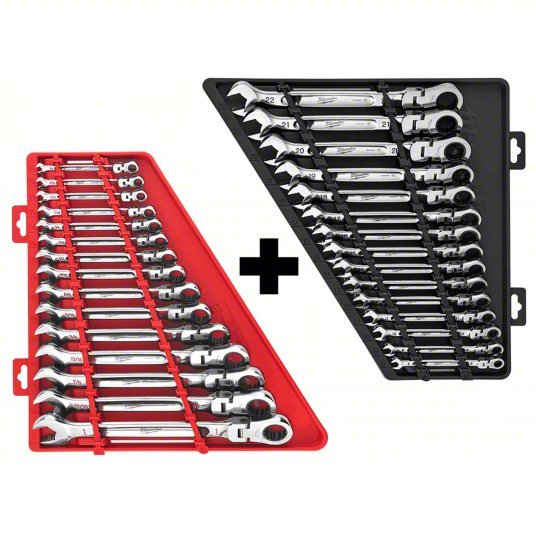 Milwaukee 48-22-9513,48-22-9413 Combination Wrench Sets Steel, Chrome, 30 Tools, Flex, Tray